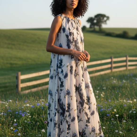 A Lady 100% Silk Maxi Sleeveless Dress - Picture 6 of 15